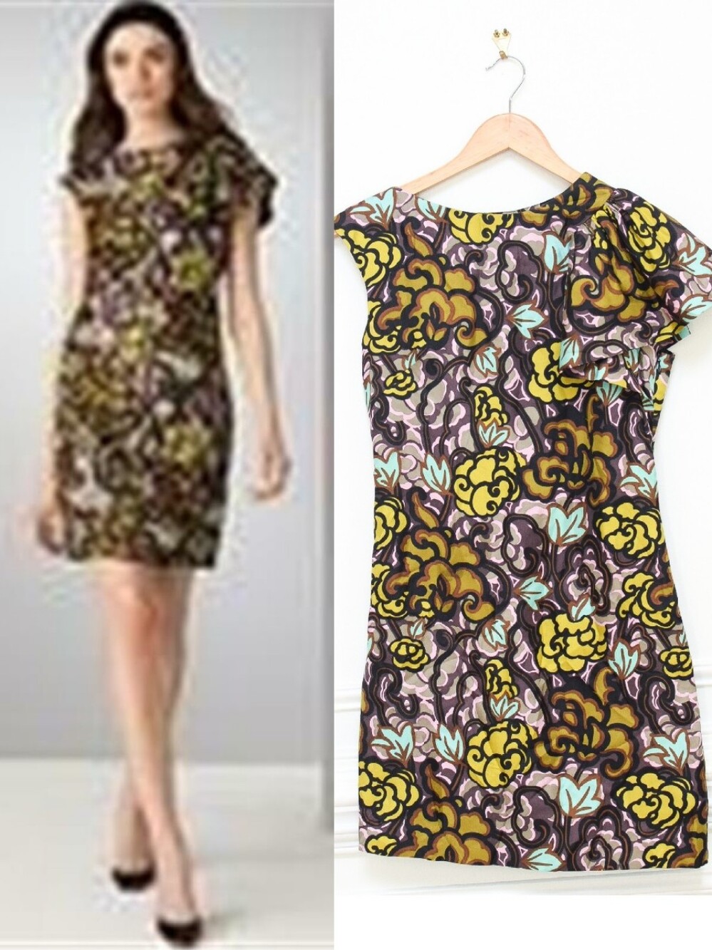 Vintage Milly Floral Silk Cocktail Dress Chartreuse Plum Size 2 Formal Retro